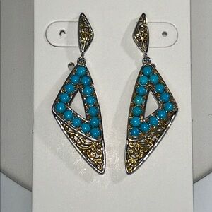 NWOT Gems En Vogue Genuine Sleeping Beauty Turquoise Dangle Designer Earrings